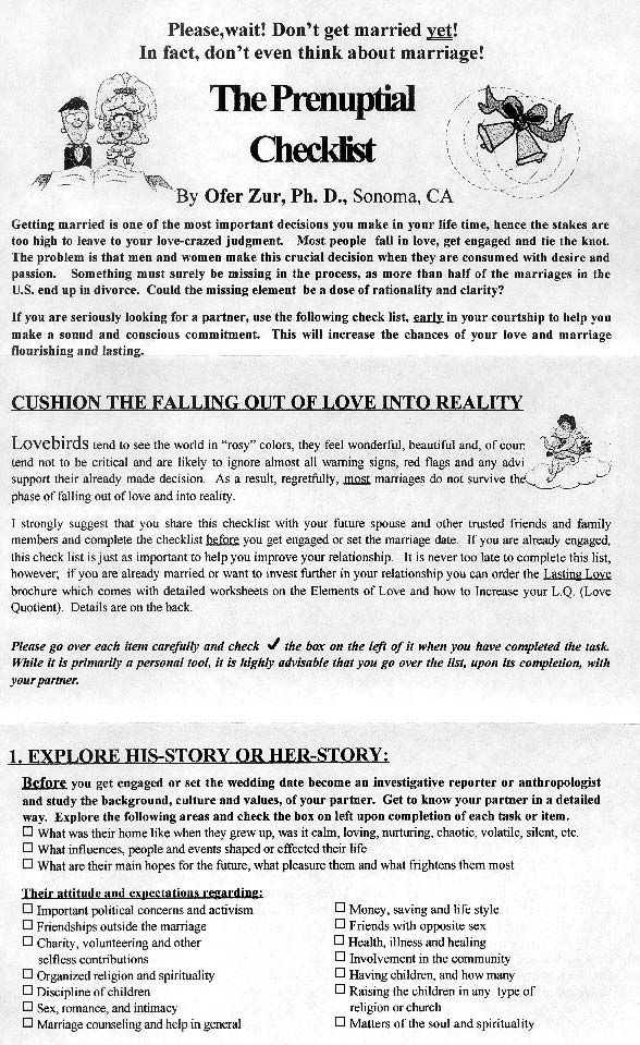Prenuptial Checklist Page 1